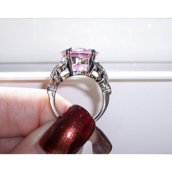 STAINLESS STEEL Huge Simulated Pink Sapphire Ring - Picture 7 of 12